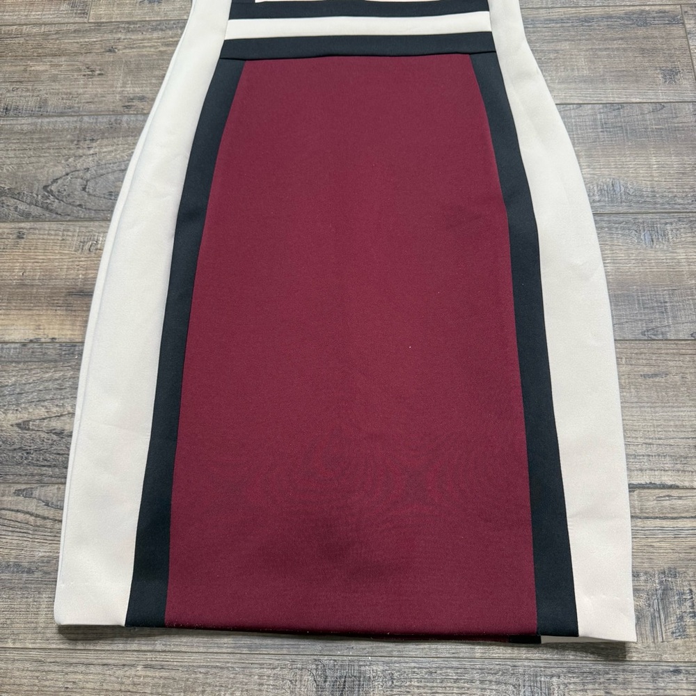 Calvin Klein Tri-Tone Midi Dress - Cream, Black, Burgundy Size 6 - Picture 5 of 12